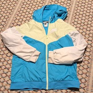Vintage kids Nike Aqua and White Hooded windbreaker Jacket